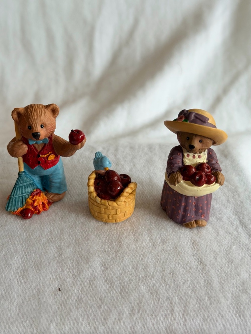 Hallmark Brown Bears with Red Apples and Yellow Basket